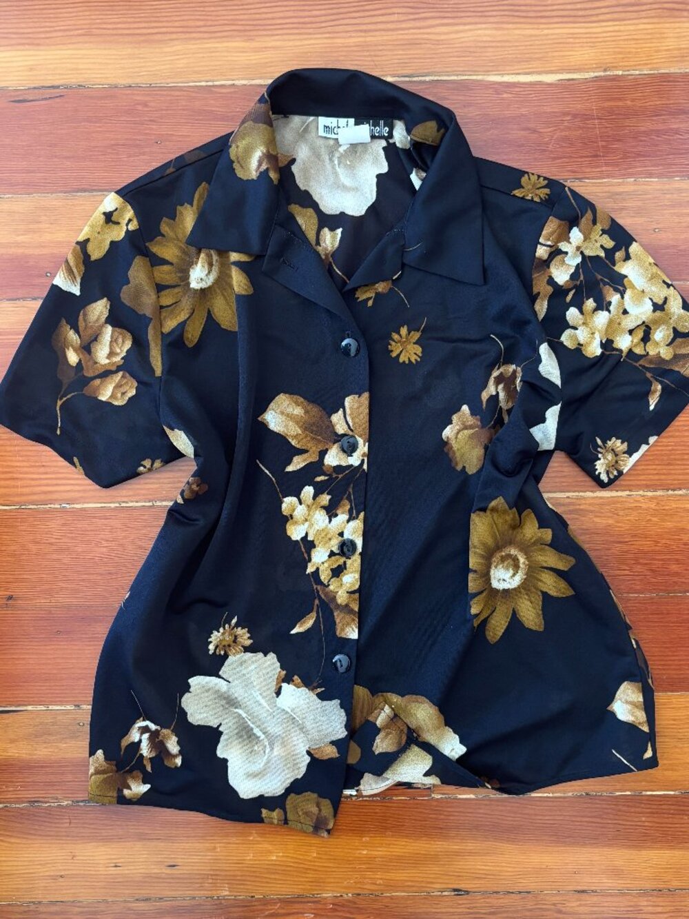 90s Vintage Whimsygoth Floral Black Short Sleeve Top Michelle Michelle MEDIUM